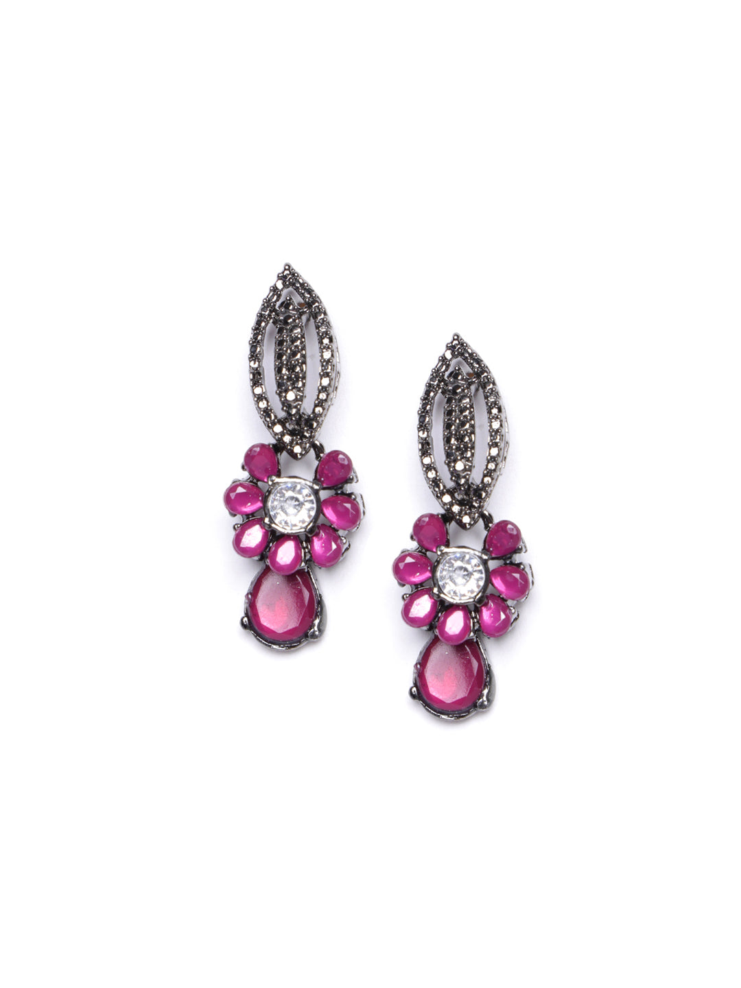 Pack Of 8 Silver Plated Cubic Zirconia Studded Drop Earrings