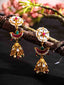 Gold-Plated Artificial Stones Studded And Beaded Contemporary Shaped Jhumkas