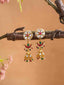 Gold-Plated Artificial Stones Studded And Beaded Contemporary Shaped Jhumkas