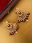 Gold-Plated Artificial Stones Studded & Beaded Crescent Shaped Drop Earrings