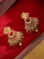 Gold-Plated Artificial Stones Studded & Beaded Crescent Shaped Drop Earrings