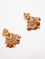 Gold-Plated Artificial Stones Studded & Beaded Crescent Shaped Drop Earrings