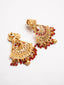 Gold-Plated Artificial Stones Studded & Beaded Crescent Shaped Drop Earrings