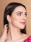 Silver -Plated Stones Studded Triangular Shaped Drop Earrings