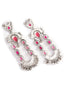 Silver-Plated Stones Studded And Beaded Contemporary Shaped Oxidized Drop Earrings