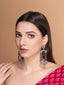 Silver-Plated Stones Studded And Beaded Contemporary Shaped Oxidized Drop Earrings