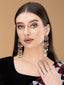 Silver-Plated Beaded Circular Shaped Oxidised Drop Earrings