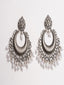 Silver-Plated Stones Studded & Beaded Crescent Oxidised Chandbalis