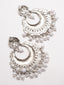 Silver-Plated Stones Studded & Beaded Crescent Oxidised Chandbalis