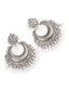 Silver-Plated Stones Studded & Beaded Crescent Oxidised Chandbalis