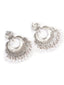 Silver-Plated Stones Studded & Beaded Crescent Oxidised Chandbalis