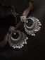 Silver-Plated Stones Studded & Beaded Crescent Oxidised Chandbalis