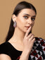 Silver-Plated Artifical Stones Studded Geometric Shaped Oxidised Drop Earrings