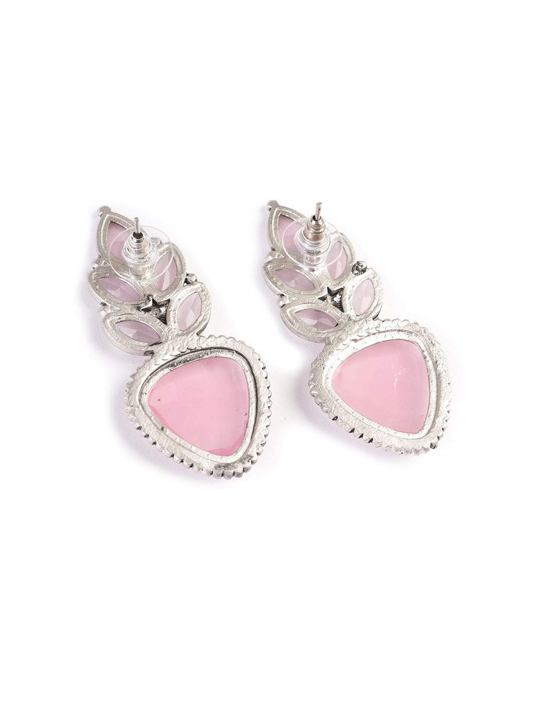Silver-Plated Artifical Stones Studded Geometric Shaped Oxidised Drop Earrings