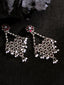 Silver-Plated Stones Studded And Beaded Contemporary Shaped Oxidized Drop Earrings