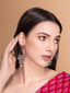 Silver-Plated Stones Studded And Beaded Contemporary Shaped Oxidized Drop Earrings