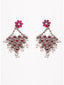 Silver-Plated Stones Studded And Beaded Contemporary Shaped Oxidized Drop Earrings