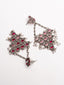 Silver-Plated Stones Studded And Beaded Contemporary Shaped Oxidized Drop Earrings