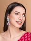 Silver Plated Artificial Stones Studded Teardrop Shaped Oxidized Drop Earrings