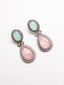 Silver Plated Artificial Stones Studded Teardrop Shaped Oxidized Drop Earrings