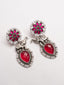 Silver-Plated Stones Studded And Beaded Animal Shaped Oxidised Drop Earrings