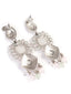 Silver-Plated Stones Studded And Beaded Contemporary Shaped Oxidised Drop Earrings