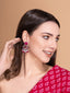 Silver-Plated Stones Studded And Beaded Contemporary Shaped Oxidized Drop Earrings