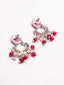 Silver-Plated Stones Studded And Beaded Contemporary Shaped Oxidized Drop Earrings