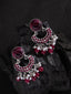 Silver-Plated Stones Studded And Beaded Contemporary Shaped Oxidized Drop Earrings