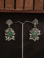 Silver-Plated Stones Studded And Beaded Contemporary Shaped Oxidized Drop Earrings