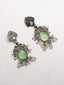 Silver-Plated Stones Studded And Beaded Contemporary Shaped Oxidized Drop Earrings