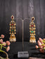 Gold-Plated Artificial Stones Studded & Beaded Contemporary Shaped Drop Earrings
