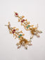 Gold-Plated Artificial Stones Studded & Beaded Contemporary Shaped Drop Earrings