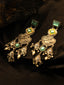 Gold-Plated Artificial Stones Studded & Beaded Square Shaped Drop Earrings