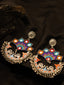Silver-Plated Artificial Stones Studded Peacock Shaped Drop Earrings