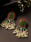 Silver-Plated Artificial Stone Studded & Beaded Oval Shaped Drop Earrings