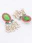 Silver-Plated Artificial Stone Studded & Beaded Oval Shaped Drop Earrings