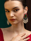 Silver-Plated Artificial Stone Studded & Beaded Oval Shaped Drop Earrings