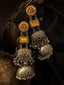 Silver-Plated Artificial Stones Studded & Beaded Dome Shaped Jhumkas
