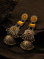 Silver-Plated Artificial Stones Studded & Beaded Dome Shaped Jhumkas