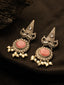 Silver-Plated Stones Studded And Beaded Geometric Shaped Drop Earrings