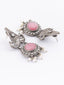Silver-Plated Stones Studded And Beaded Geometric Shaped Drop Earrings