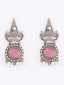 Silver-Plated Stones Studded And Beaded Geometric Shaped Drop Earrings