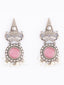 Silver-Plated Stones Studded And Beaded Geometric Shaped Drop Earrings