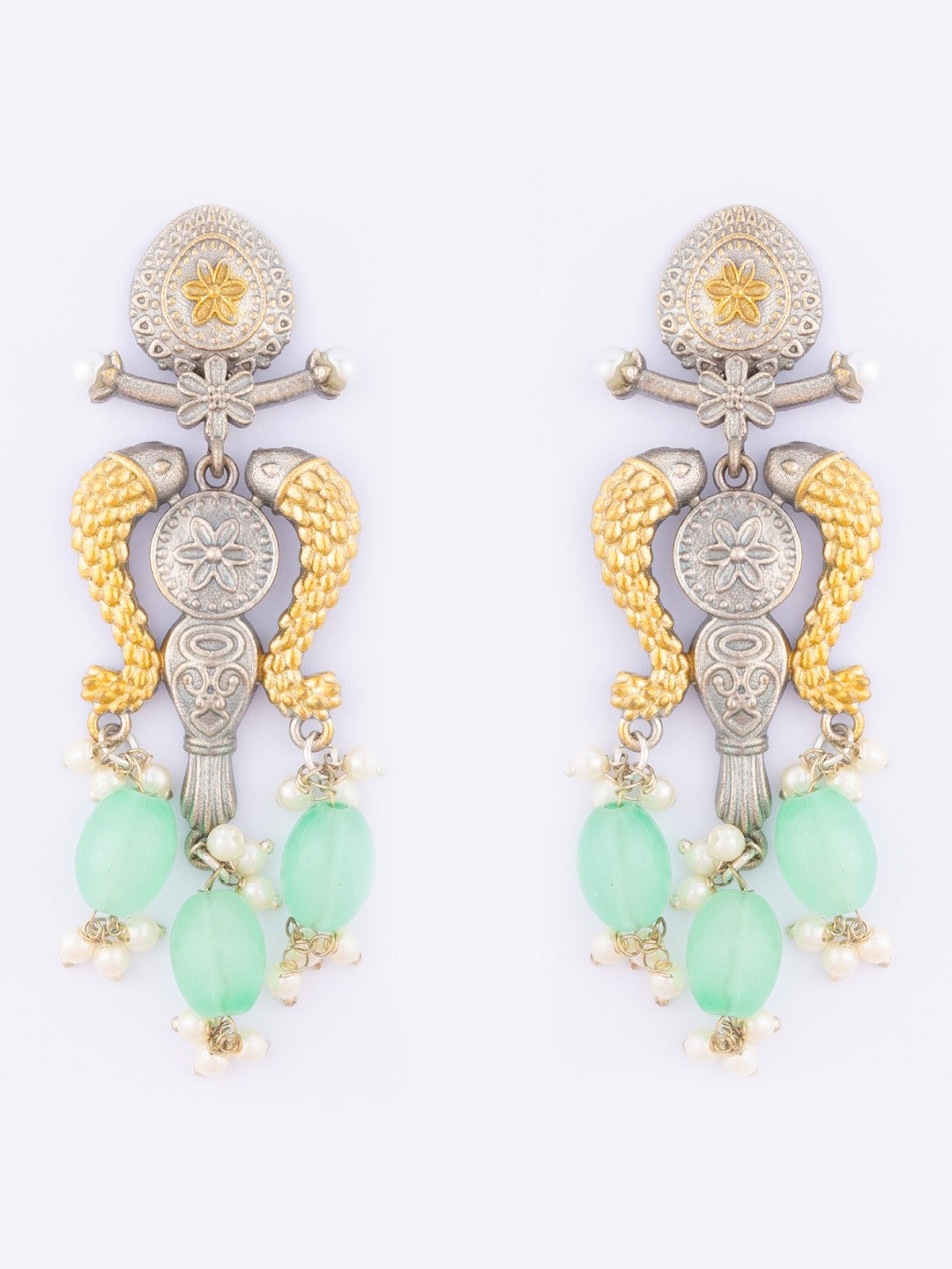 Silver-Plate Artificial Beaded Contemporary Drop Earrings
