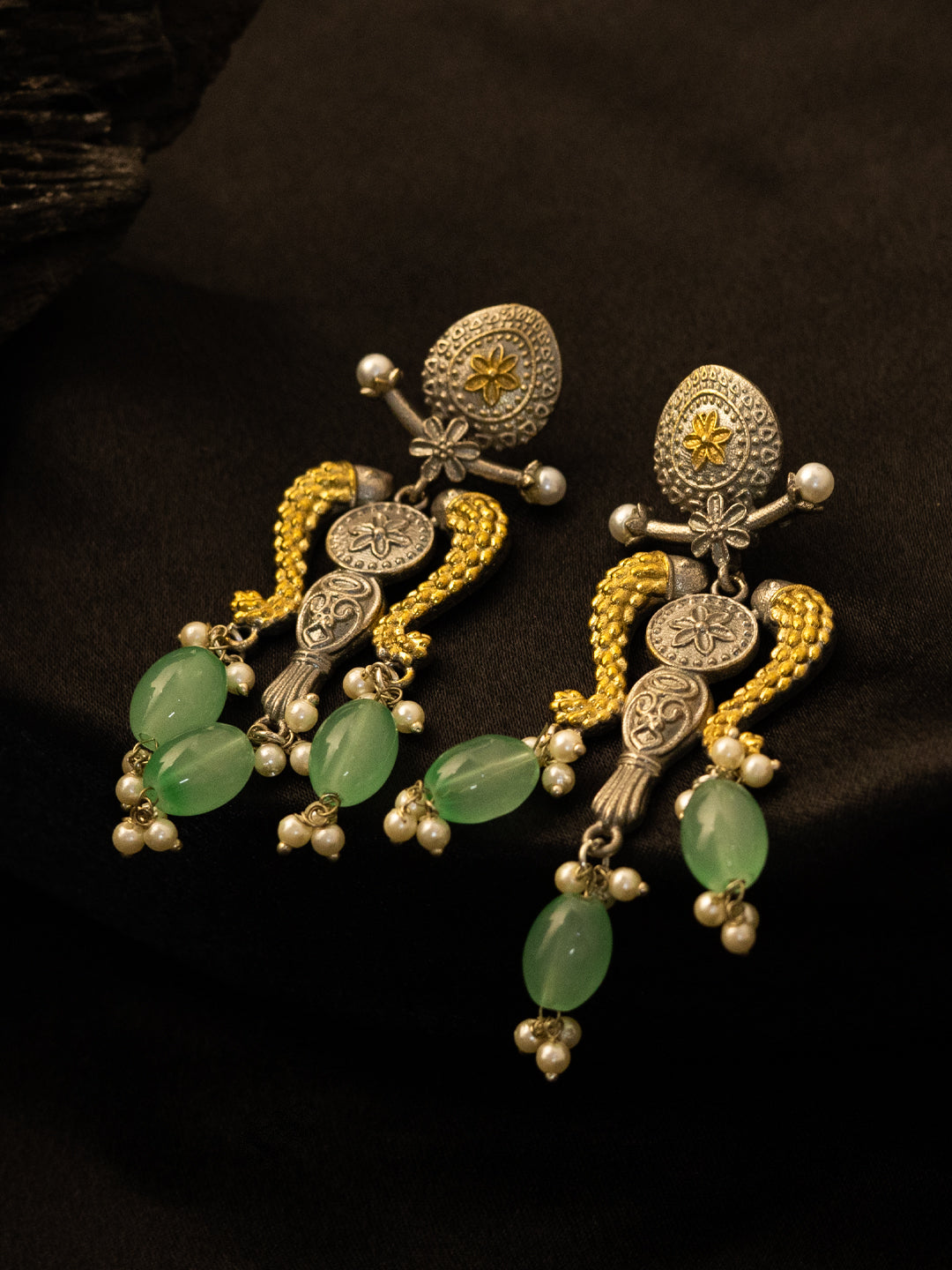Silver-Plate Artificial Beaded Contemporary Drop Earrings