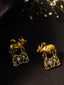 Gold-Plated Artificial Stones Studded Cow Shaped Drop Earrings