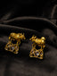 Gold-Plated Artificial Stones Studded Cow Shaped Drop Earrings