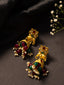 Gold Plated Artificial Stone Studded & Beaded Dome Shaped Jhumkas