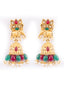 Gold Plated Artificial Stone Studded & Beaded Dome Shaped Jhumkas